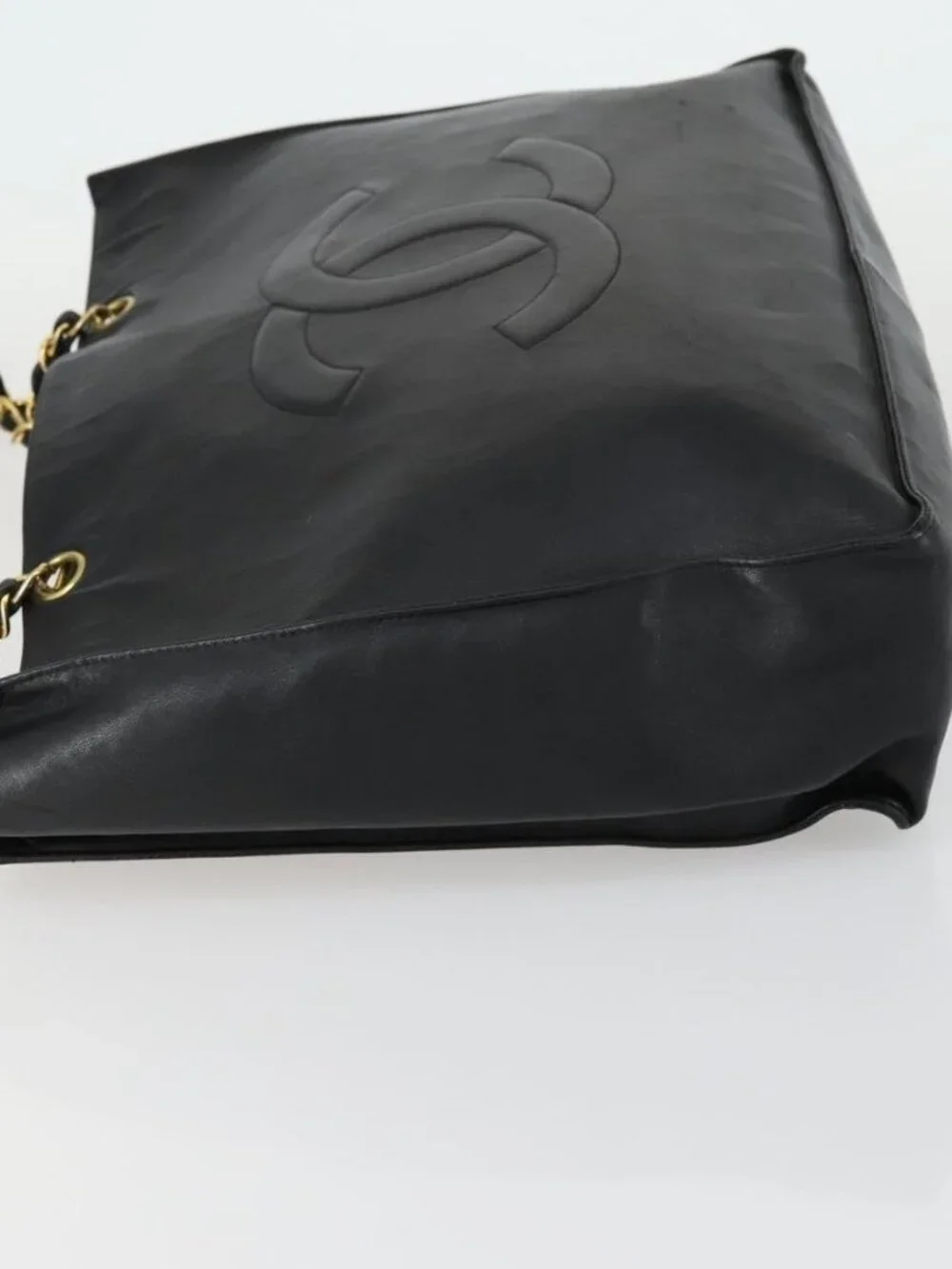 CHANEL COCO Mark Chain Shoulder Bag Lamb Skin Black Gold CC Auth 153038